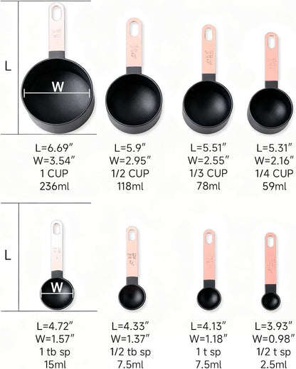 Measuring Cup and Measuring Spoon Set, 8PCS Liquid Measuring Cup Set or Dry Measuring Cup Set, Measuring Spoon Set with Stainless Steel Handle, Nesting Kitchen Measuring Tool (black)
