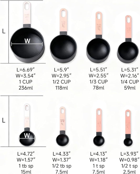 Measuring Cup and Measuring Spoon Set, 8PCS Liquid Measuring Cup Set or Dry Measuring Cup Set, Measuring Spoon Set with Stainless Steel Handle, Nesting Kitchen Measuring Tool (black)