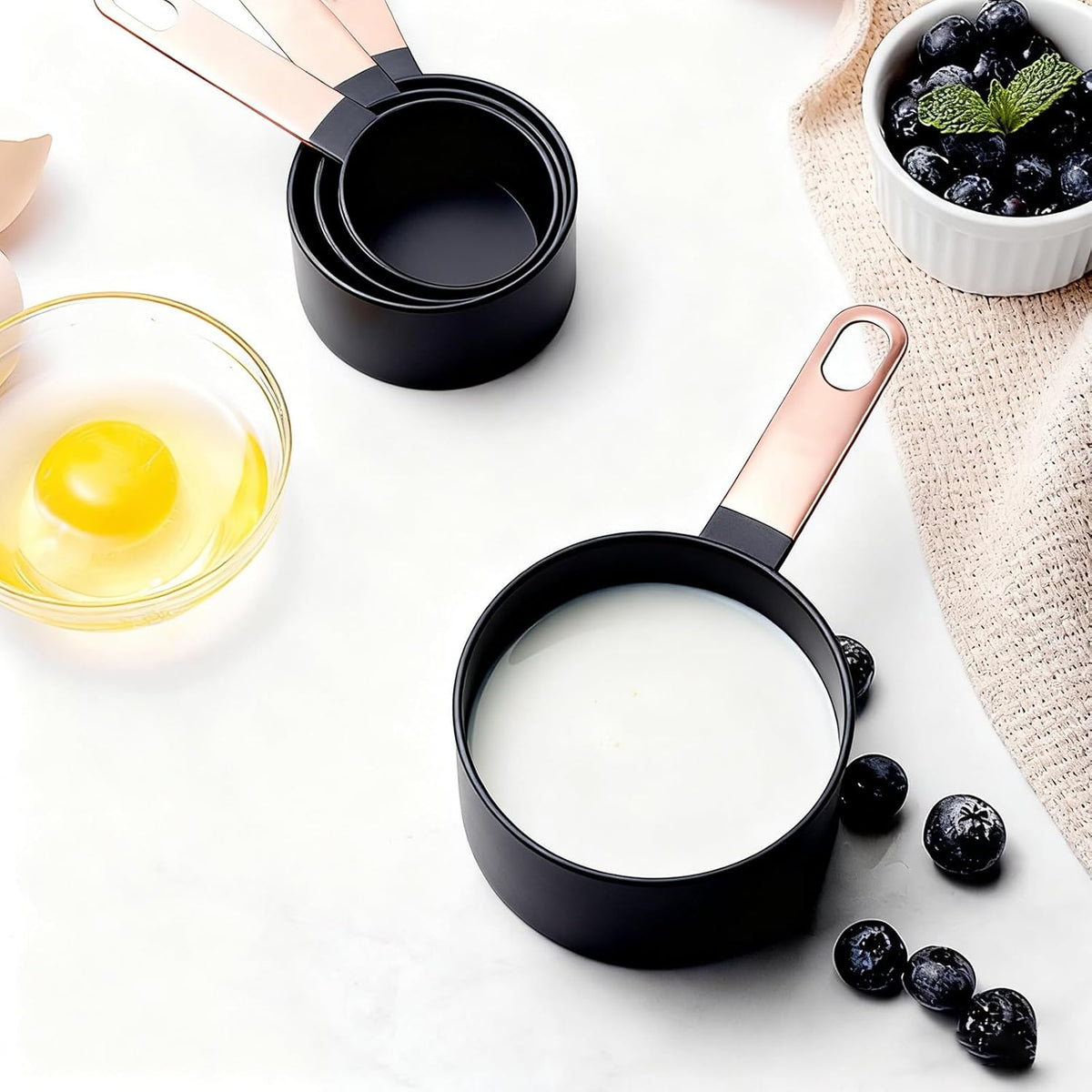 Measuring Cup and Measuring Spoon Set, 8PCS Liquid Measuring Cup Set or Dry Measuring Cup Set, Measuring Spoon Set with Stainless Steel Handle, Nesting Kitchen Measuring Tool (black)