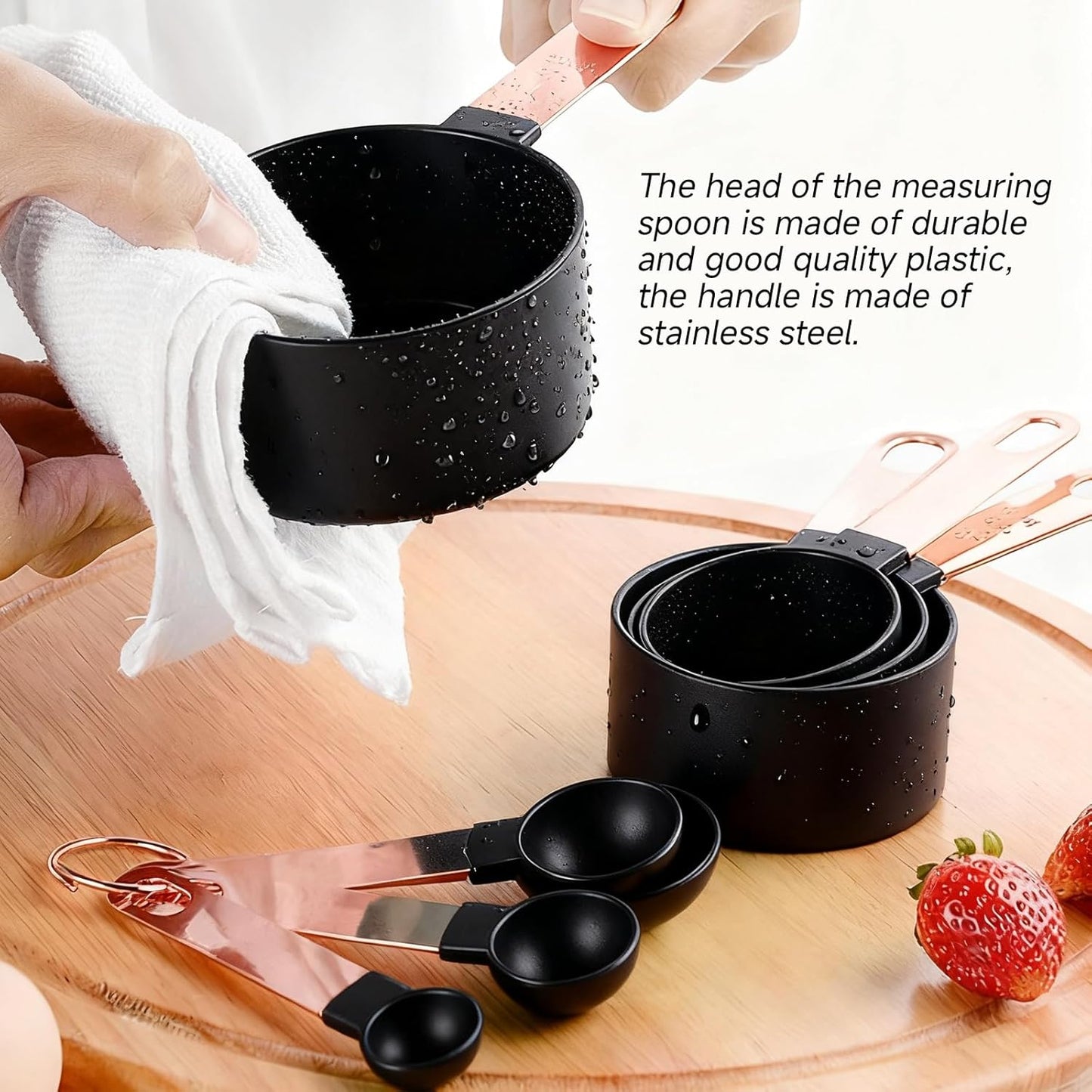 Measuring Cup and Measuring Spoon Set, 8PCS Liquid Measuring Cup Set or Dry Measuring Cup Set, Measuring Spoon Set with Stainless Steel Handle, Nesting Kitchen Measuring Tool (black)