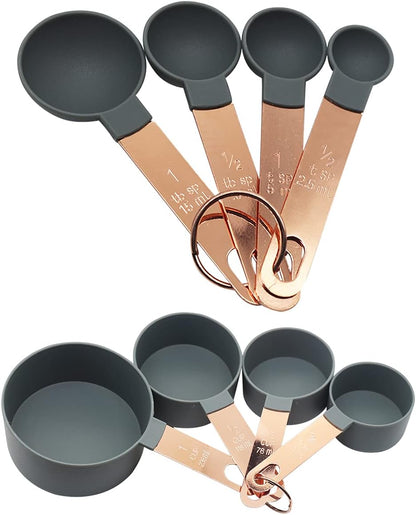 Measuring Cup and Measuring Spoon Set, 8PCS Liquid Measuring Cup Set or Dry Measuring Cup Set, Measuring Spoon Set with Stainless Steel Handle, Nesting Kitchen Measuring Tool (black)