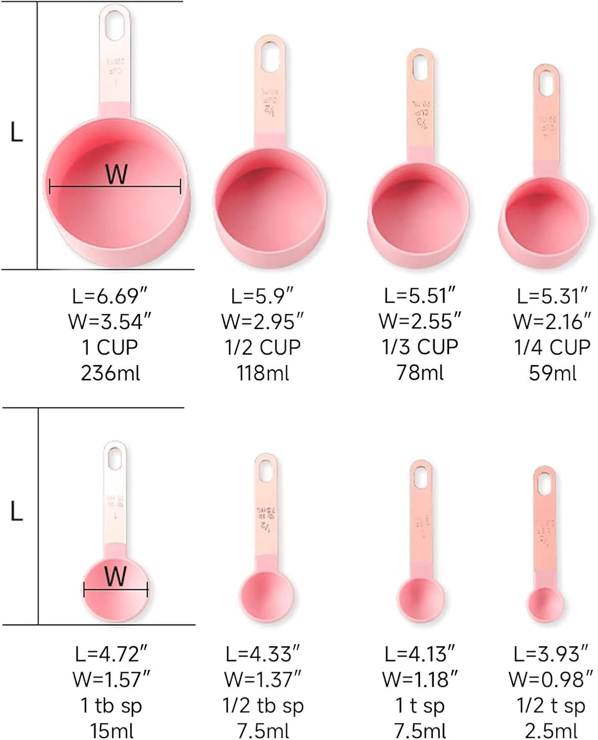Measuring Cup and Measuring Spoon Set, 8PCS Liquid Measuring Cup Set or Dry Measuring Cup Set, Measuring Spoon Set with Stainless Steel Handle, Nesting Kitchen Measuring Tool (black)