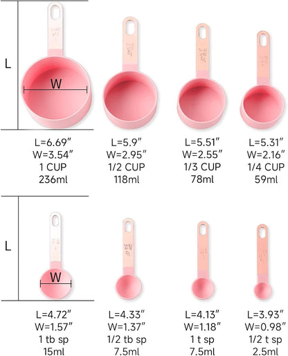 Measuring Cup and Measuring Spoon Set, 8PCS Liquid Measuring Cup Set or Dry Measuring Cup Set, Measuring Spoon Set with Stainless Steel Handle, Nesting Kitchen Measuring Tool (black)