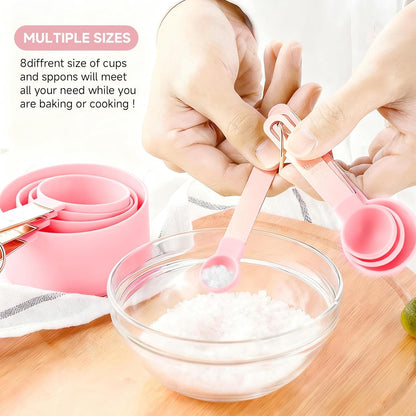 Measuring Cup and Measuring Spoon Set, 8PCS Liquid Measuring Cup Set or Dry Measuring Cup Set, Measuring Spoon Set with Stainless Steel Handle, Nesting Kitchen Measuring Tool (black)