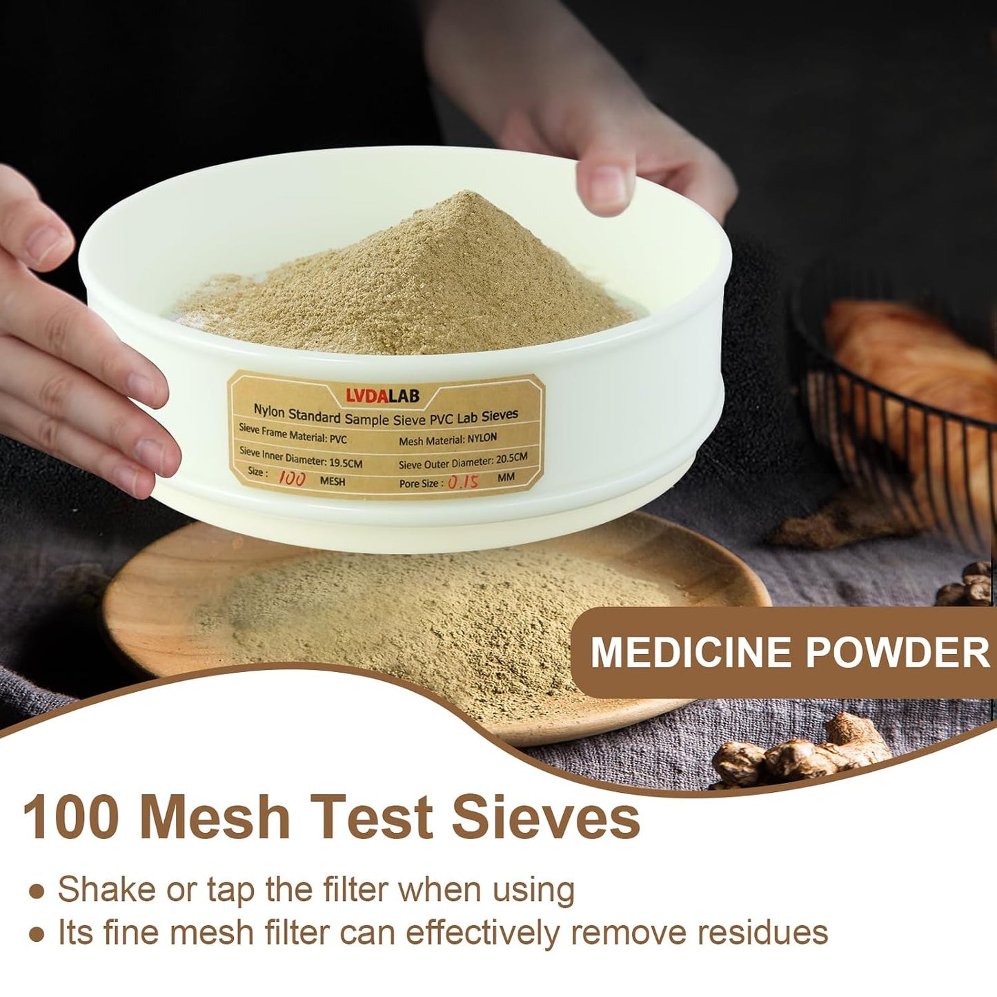 PVC Nylon Lab Sieve 80 Mesh(0.2mm), 7.9Inch(20cm) Diameter Sample Sifter Strainer for Industrial Lab Home