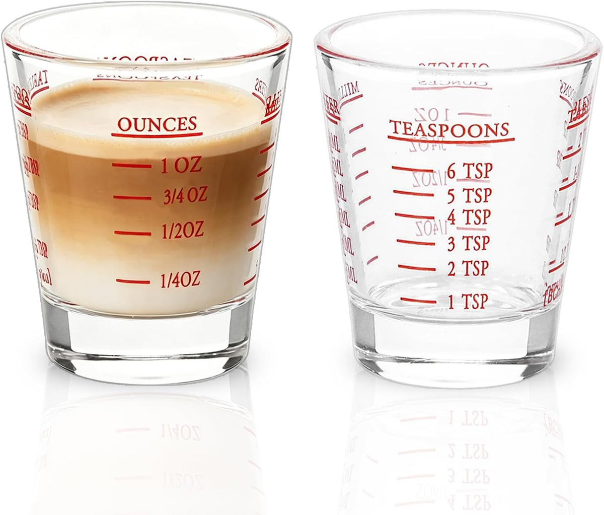 Shot Glasses Measuring cup Espresso Shot Glass Liquid Heavy Wine 26-Incremental Measurement 1oz, 6 Tsp, 2 Tbs, 30ml (red)
