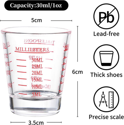 Shot Glasses Measuring cup Espresso Shot Glass Liquid Heavy Wine 26-Incremental Measurement 1oz, 6 Tsp, 2 Tbs, 30ml (red)