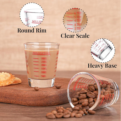 Shot Glasses Measuring cup Espresso Shot Glass Liquid Heavy Wine 26-Incremental Measurement 1oz, 6 Tsp, 2 Tbs, 30ml (red)