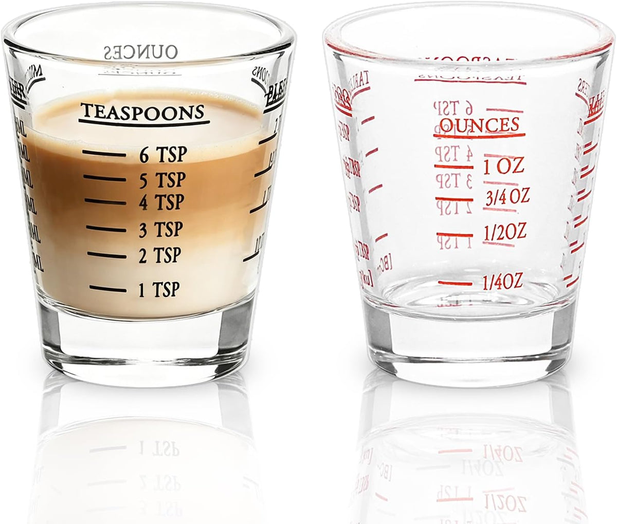 Shot Glasses Measuring cup Espresso Shot Glass Liquid Heavy Wine 26-Incremental Measurement 1oz, 6 Tsp, 2 Tbs, 30ml (red)