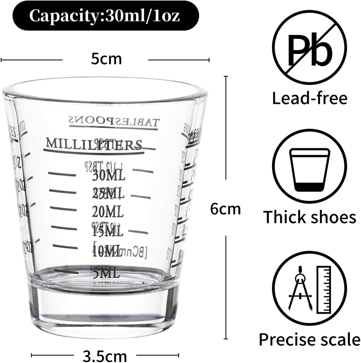 Shot Glasses Measuring cup Espresso Shot Glass Liquid Heavy Wine 26-Incremental Measurement 1oz, 6 Tsp, 2 Tbs, 30ml (red)