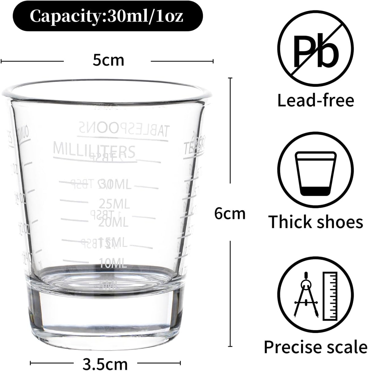 Shot Glasses Measuring cup Espresso Shot Glass Liquid Heavy Wine 26-Incremental Measurement 1oz, 6 Tsp, 2 Tbs, 30ml (red)