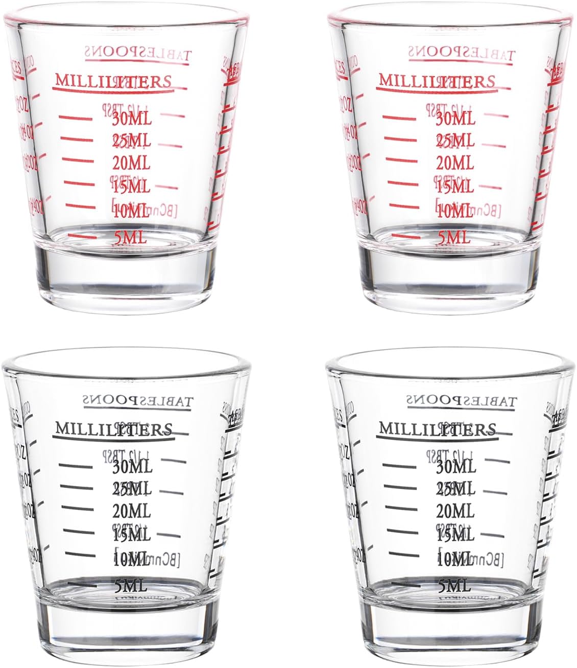 Shot Glasses Measuring cup Espresso Shot Glass Liquid Heavy Wine 26-Incremental Measurement 1oz, 6 Tsp, 2 Tbs, 30ml (red)