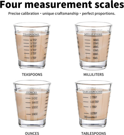 Shot Glasses Measuring cup Espresso Shot Glass Liquid Heavy Wine 26-Incremental Measurement 1oz, 6 Tsp, 2 Tbs, 30ml (red)