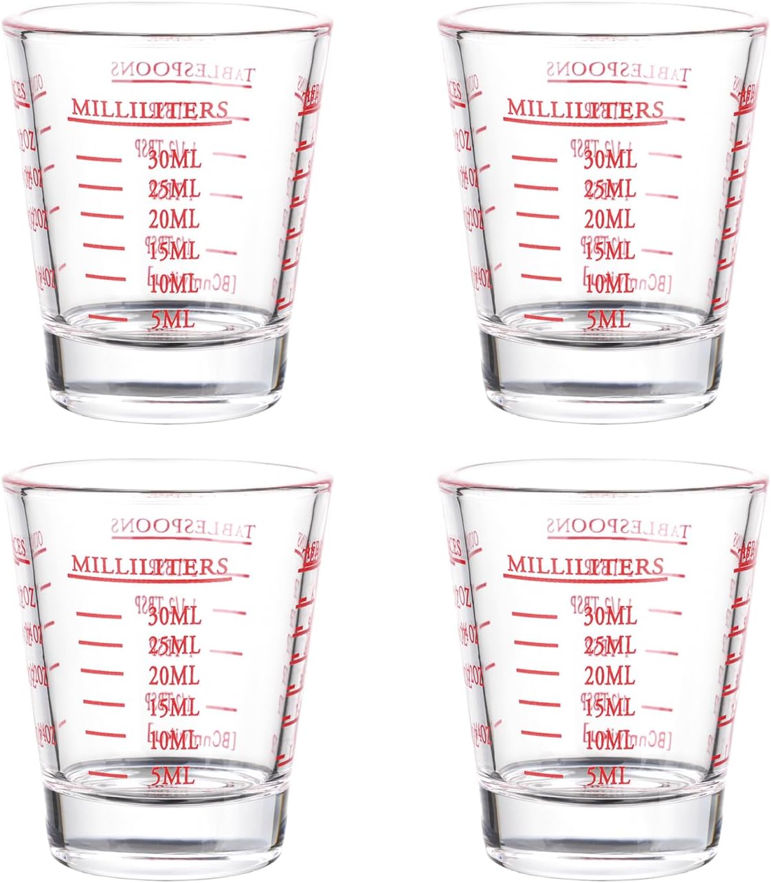 Shot Glasses Measuring cup Espresso Shot Glass Liquid Heavy Wine 26-Incremental Measurement 1oz, 6 Tsp, 2 Tbs, 30ml (red)