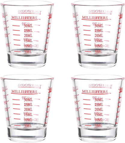 Shot Glasses Measuring cup Espresso Shot Glass Liquid Heavy Wine 26-Incremental Measurement 1oz, 6 Tsp, 2 Tbs, 30ml (red)