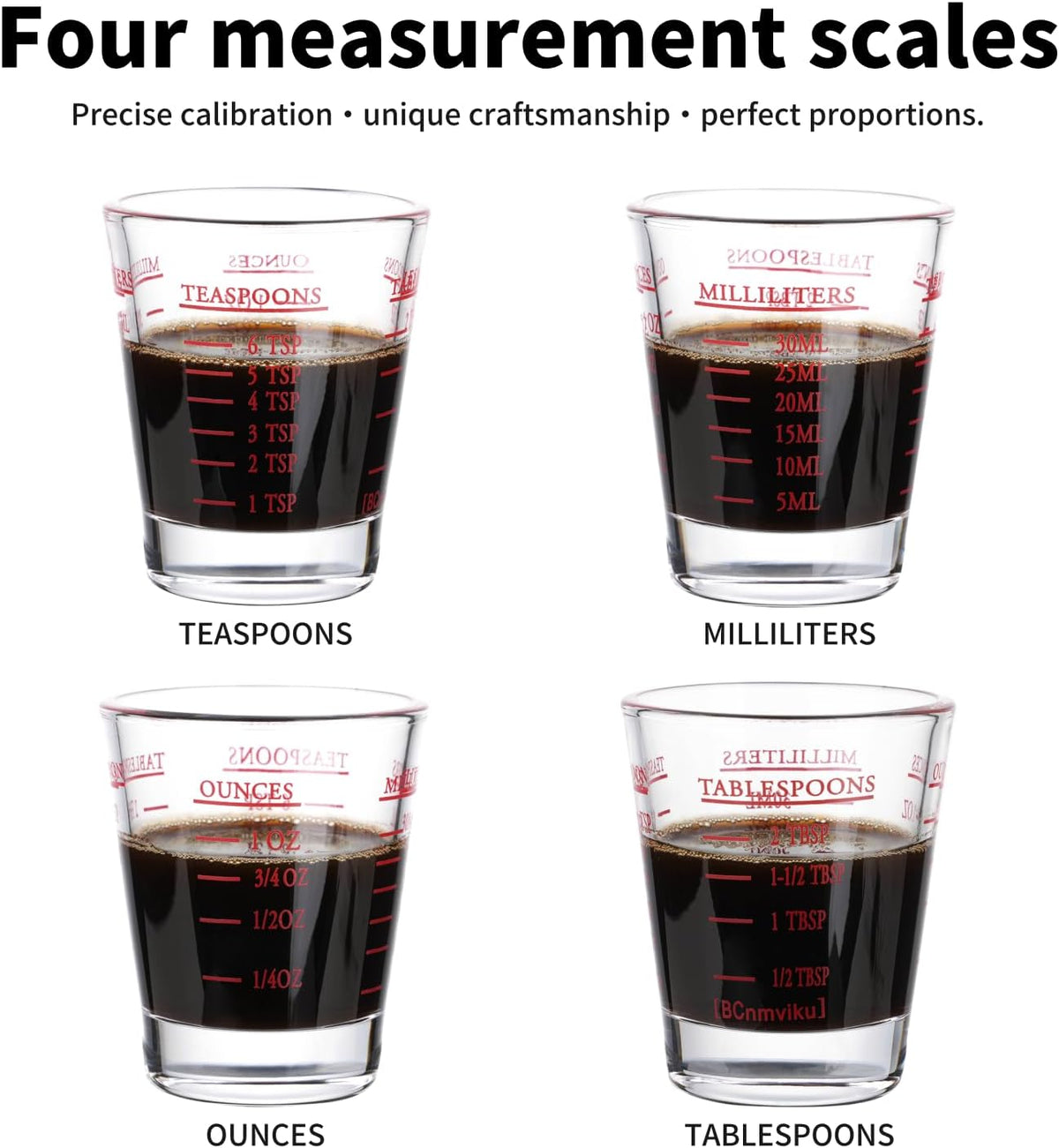 Shot Glasses Measuring cup Espresso Shot Glass Liquid Heavy Wine 26-Incremental Measurement 1oz, 6 Tsp, 2 Tbs, 30ml (red)