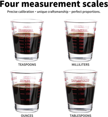 Shot Glasses Measuring cup Espresso Shot Glass Liquid Heavy Wine 26-Incremental Measurement 1oz, 6 Tsp, 2 Tbs, 30ml (red)