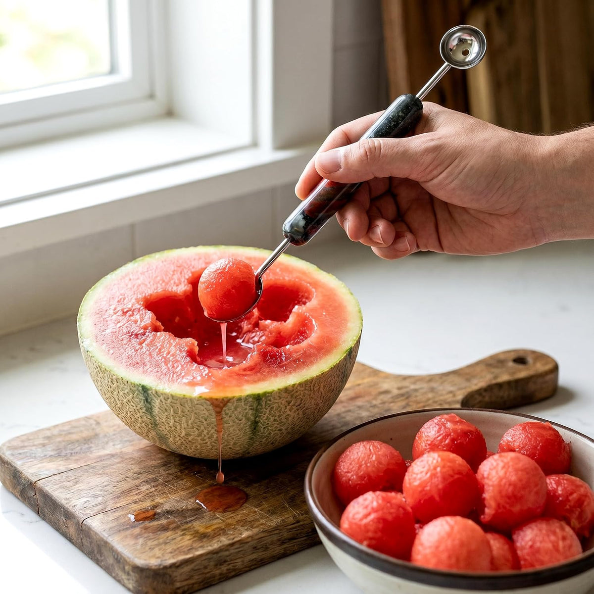 Melon Baller, 2 in 1 Stainless Steel Scoop for Fruits, Sorbet