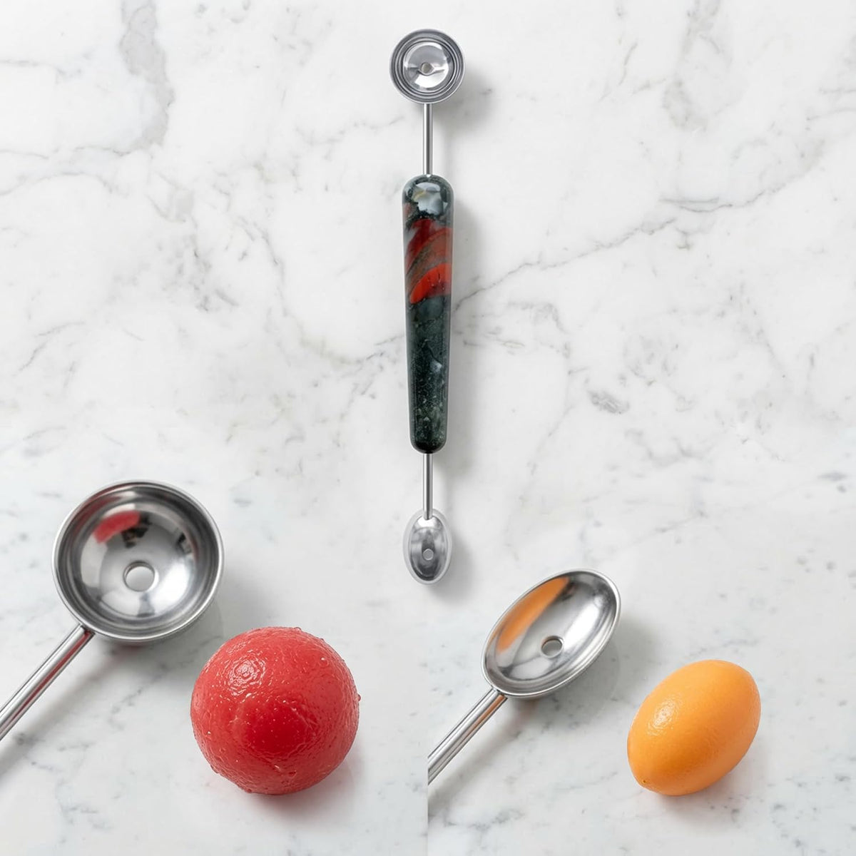 Melon Baller, 2 in 1 Stainless Steel Scoop for Fruits, Sorbet