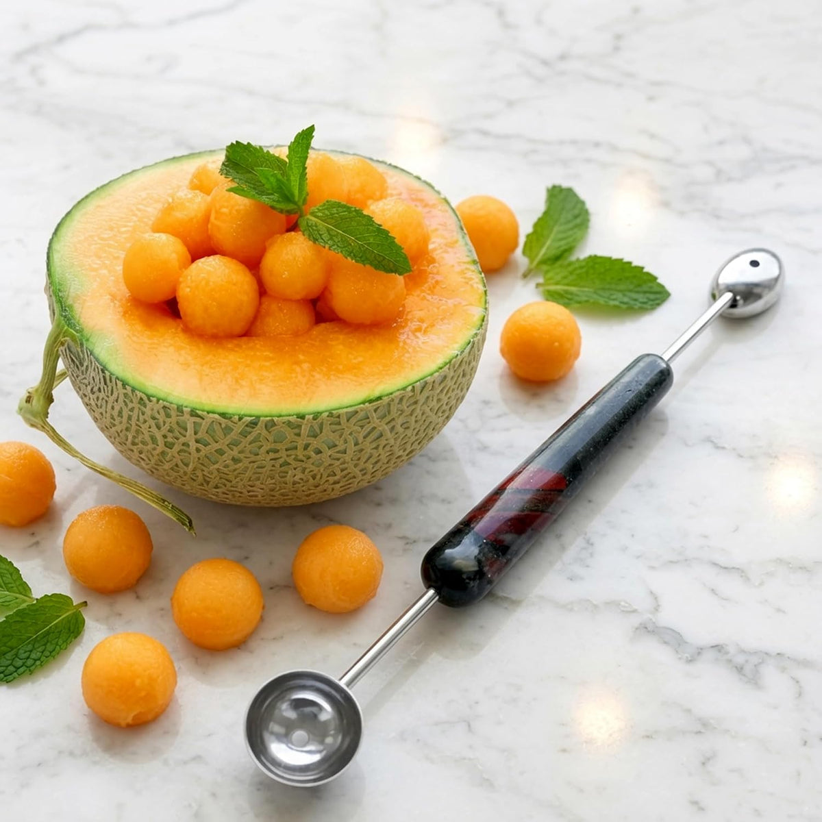 Melon Baller, 2 in 1 Stainless Steel Scoop for Fruits, Sorbet