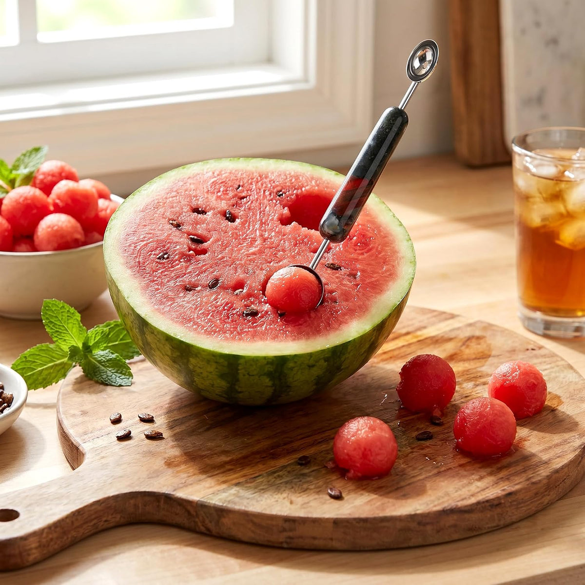 Melon Baller, 2 in 1 Stainless Steel Scoop for Fruits, Sorbet