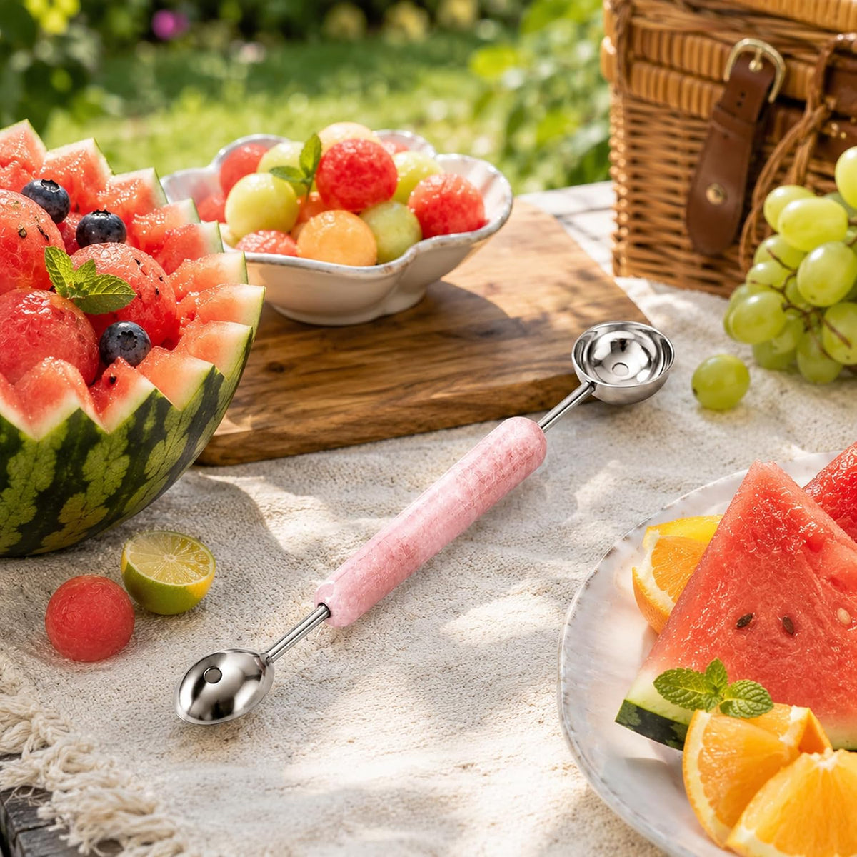 Melon Baller, 2 in 1 Stainless Steel Scoop for Fruits, Sorbet