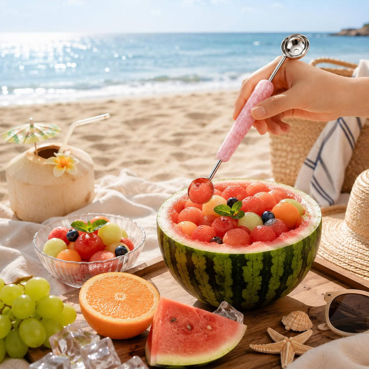 Melon Baller, 2 in 1 Stainless Steel Scoop for Fruits, Sorbet