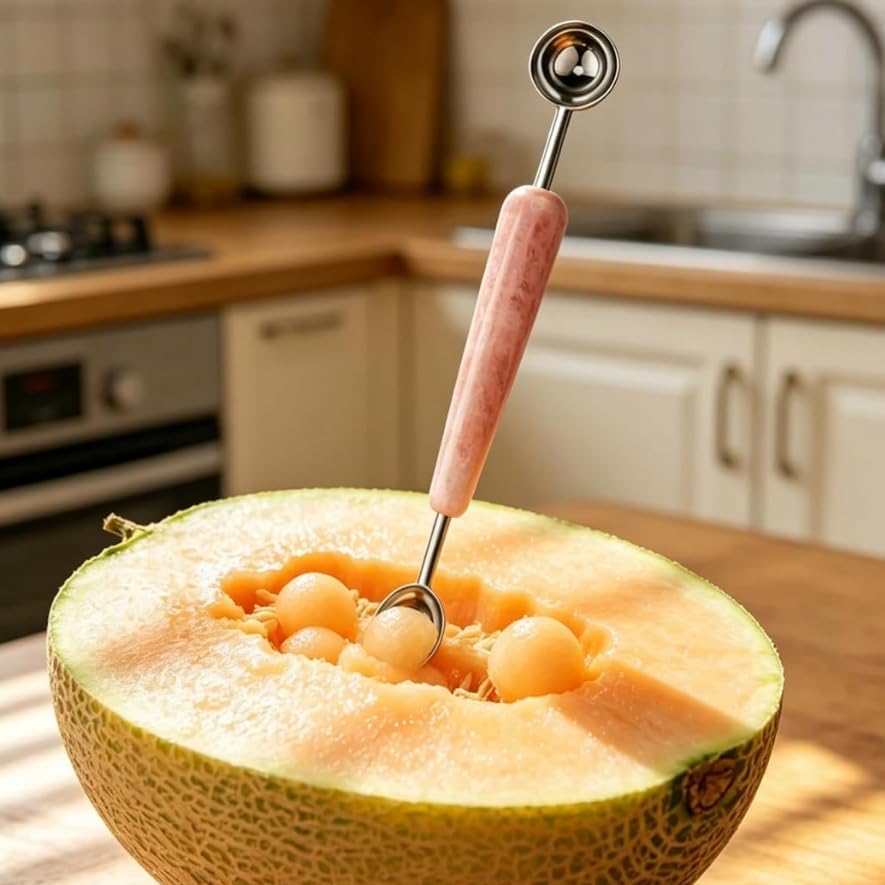 Melon Baller, 2 in 1 Stainless Steel Scoop for Fruits, Sorbet