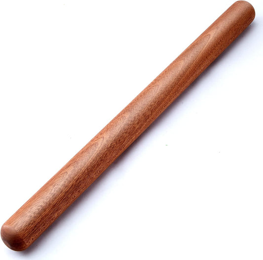 French Rolling Pin, 17.7 Inches Wood Rolling Pin for Baking Extra Long Thickened, Classic Wooden Dough Roller for Fondant Pizza Pie Crust Cookie Pastry, Essential Kitchen Utensil, Brown