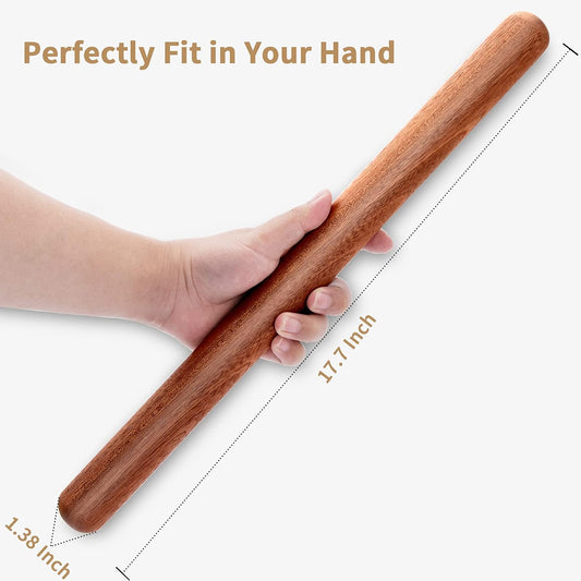 French Rolling Pin, 17.7 Inches Wood Rolling Pin for Baking Extra Long Thickened, Classic Wooden Dough Roller for Fondant Pizza Pie Crust Cookie Pastry, Essential Kitchen Utensil, Brown