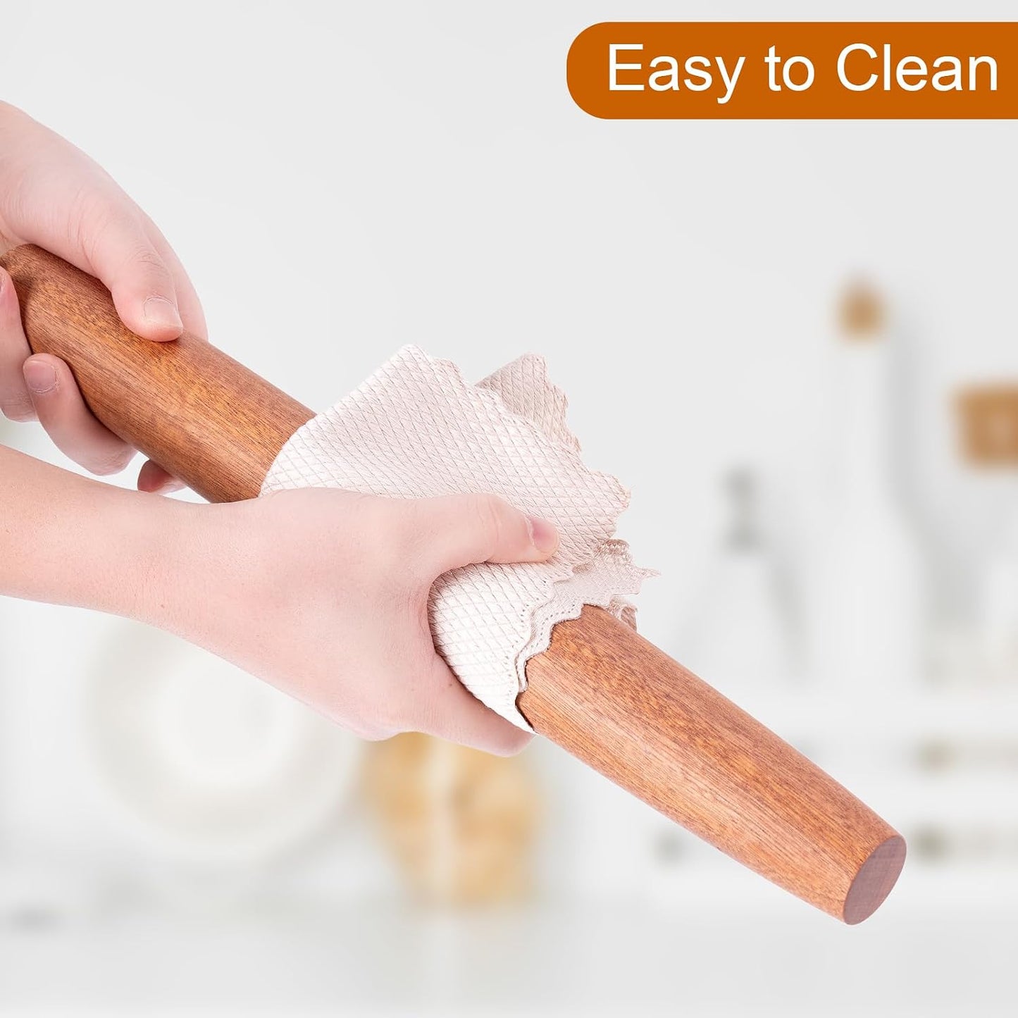 French Rolling Pin, 17.7 Inches Wood Rolling Pin for Baking Extra Long Thickened, Classic Wooden Dough Roller for Fondant Pizza Pie Crust Cookie Pastry, Essential Kitchen Utensil, Brown