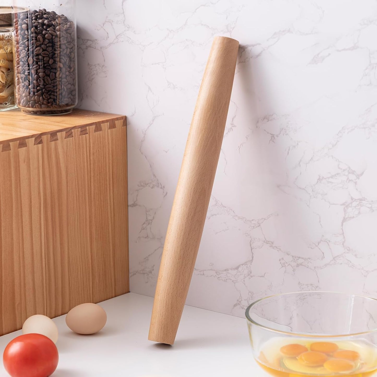 French Rolling Pin, 17.7 Inches Wood Rolling Pin for Baking Extra Long Thickened, Classic Wooden Dough Roller for Fondant Pizza Pie Crust Cookie Pastry, Essential Kitchen Utensil, Brown
