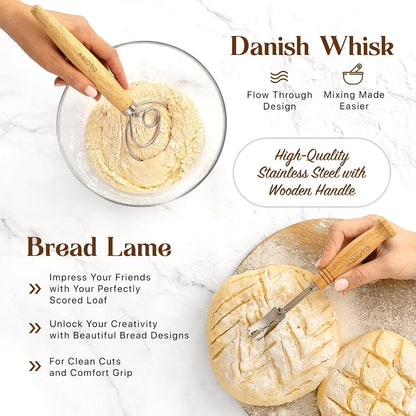 Sourdough Bread Baking Kit - with 10" Round & 11" Oval Rattan Banneton Proofing Baskets, Liners, Bread Lame, Danish Whisk & Scrapers for Home Bakers