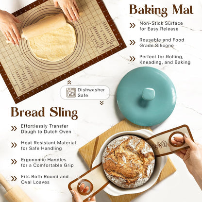 Sourdough Bread Baking Kit - with 10" Round & 11" Oval Rattan Banneton Proofing Baskets, Liners, Bread Lame, Danish Whisk & Scrapers for Home Bakers