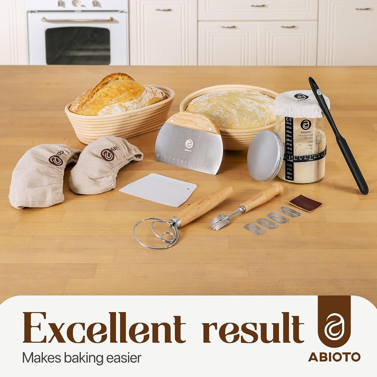 Sourdough Bread Baking Kit - with 10" Round & 11" Oval Rattan Banneton Proofing Baskets, Liners, Bread Lame, Danish Whisk & Scrapers for Home Bakers