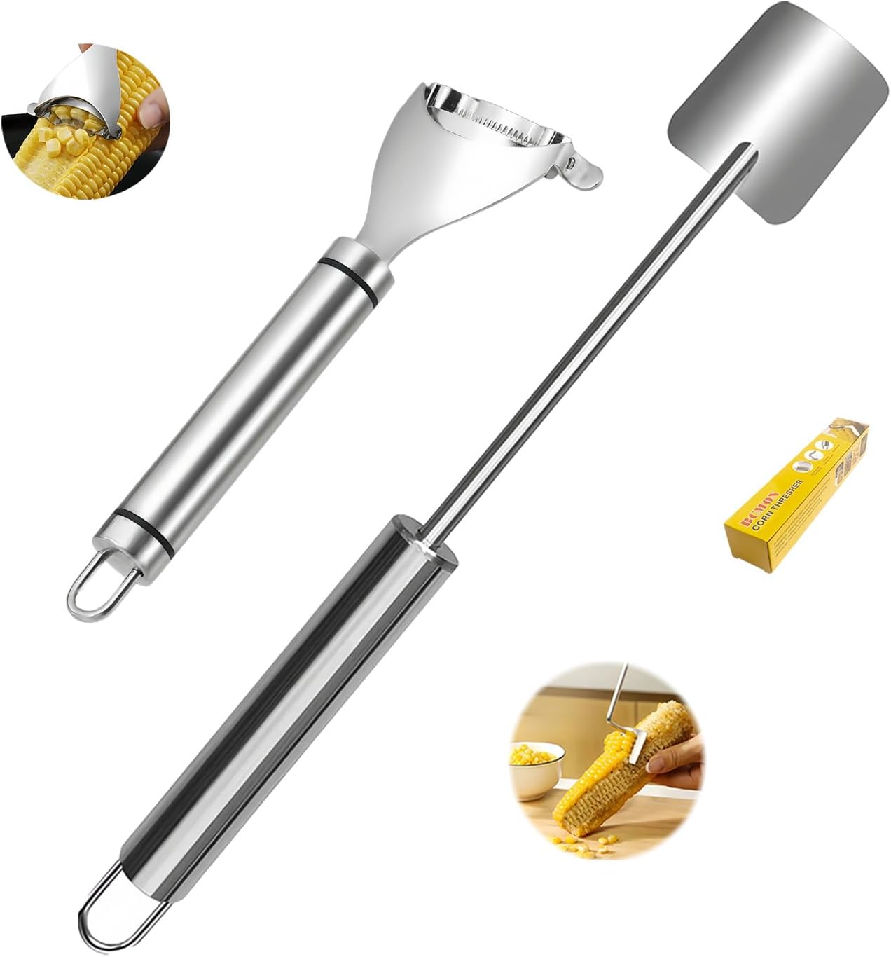 2 Pack Corn Peeler for Corn on the Cob, Cob Stripper and Kernel Remover | Stainless steel blade for fresh or cooked cobs, clean stripping with less mess for BBQ, salads and meal prep