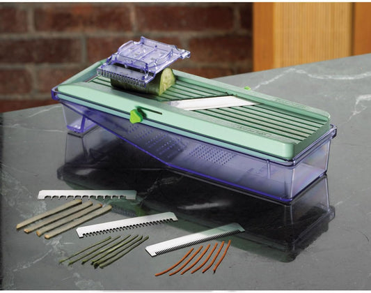 Mandoline Slicer with Collection Tray and 4 Blades, Japanese Stainless Steel, BPA Free