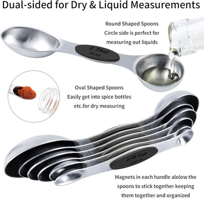 TILUCK Stainless Steel Measuring Cups and Spoons Set with Silicone Handle – Nesting Design for Space-Saving, Heavy Duty & Dishwasher Safe for Dry/Liquid Ingredients, Cooking & Baking (10)