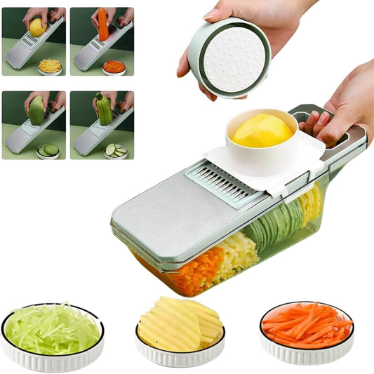 Mandoline Slicer & Vegetable Cutter – 6-in-1 Manual Food Chopper with Container – Stainless Steel Blades for Onions, Fruits & Vegetables – BPA-Free, Dishwasher Safe, Non-Slip Base, Easy Meal Prep