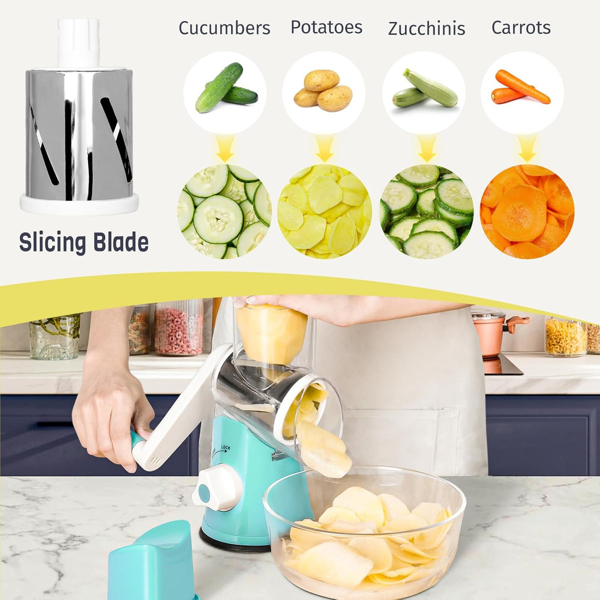 Rotary Cheese Grater, Blue, for Kitchen