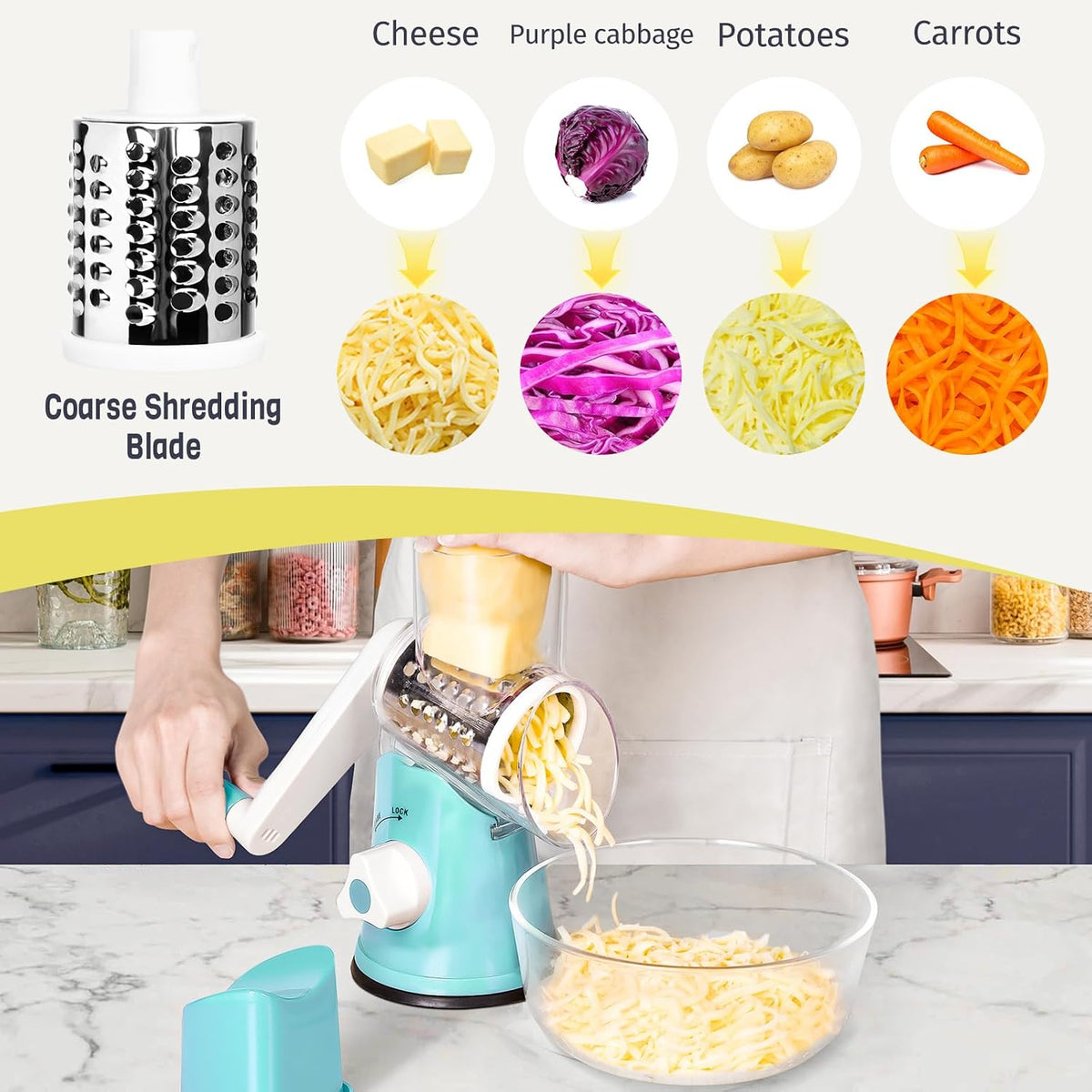 Rotary Cheese Grater, Blue, for Kitchen