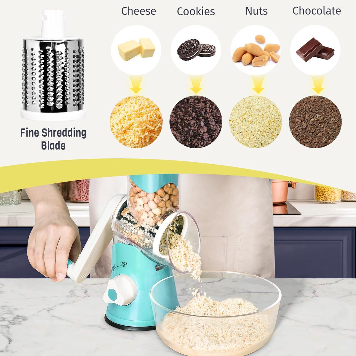 Rotary Cheese Grater, Blue, for Kitchen