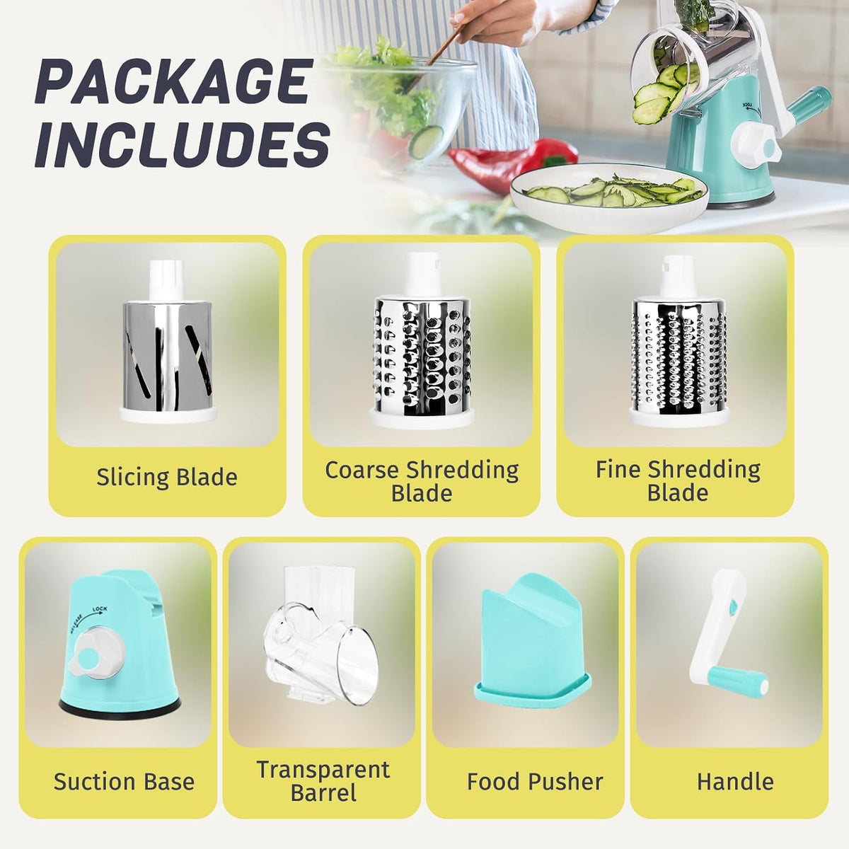 Rotary Cheese Grater, Blue, for Kitchen