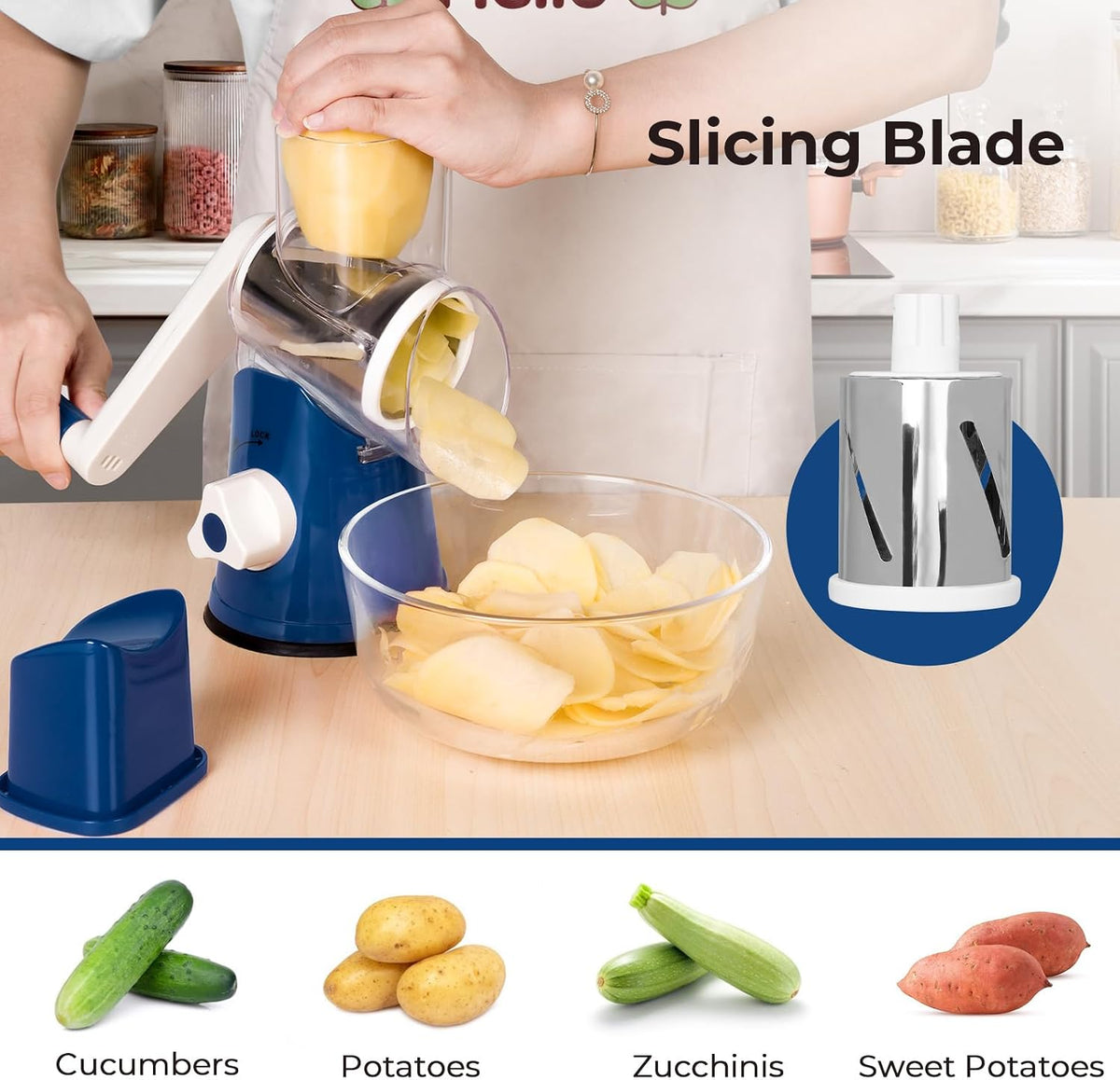 Rotary Cheese Grater, Blue, for Kitchen