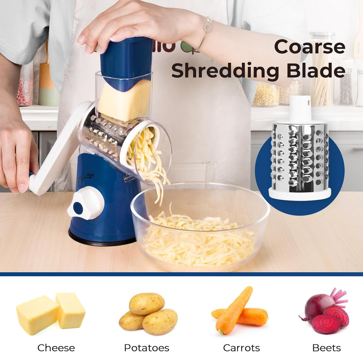 Rotary Cheese Grater, Blue, for Kitchen