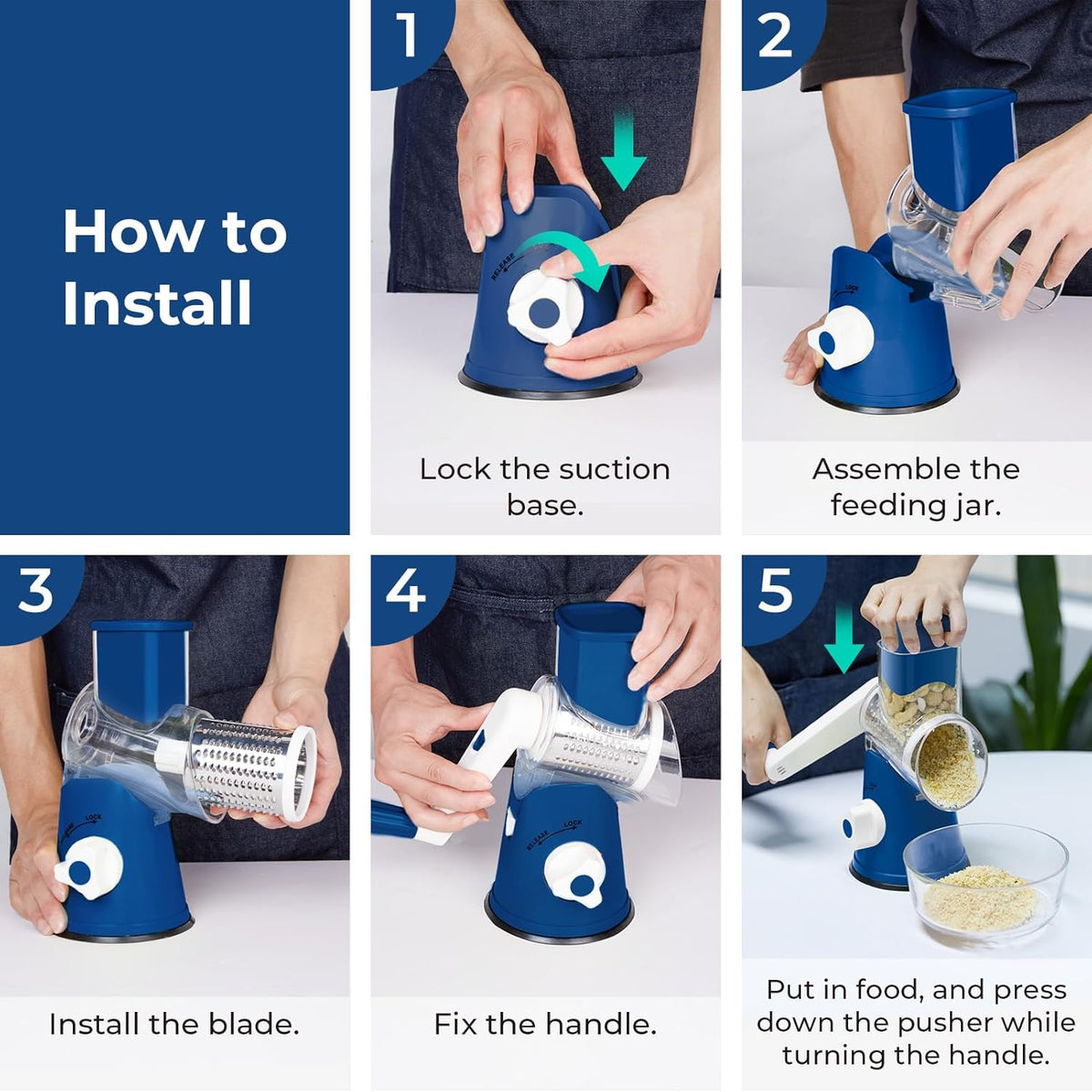 Rotary Cheese Grater, Blue, for Kitchen