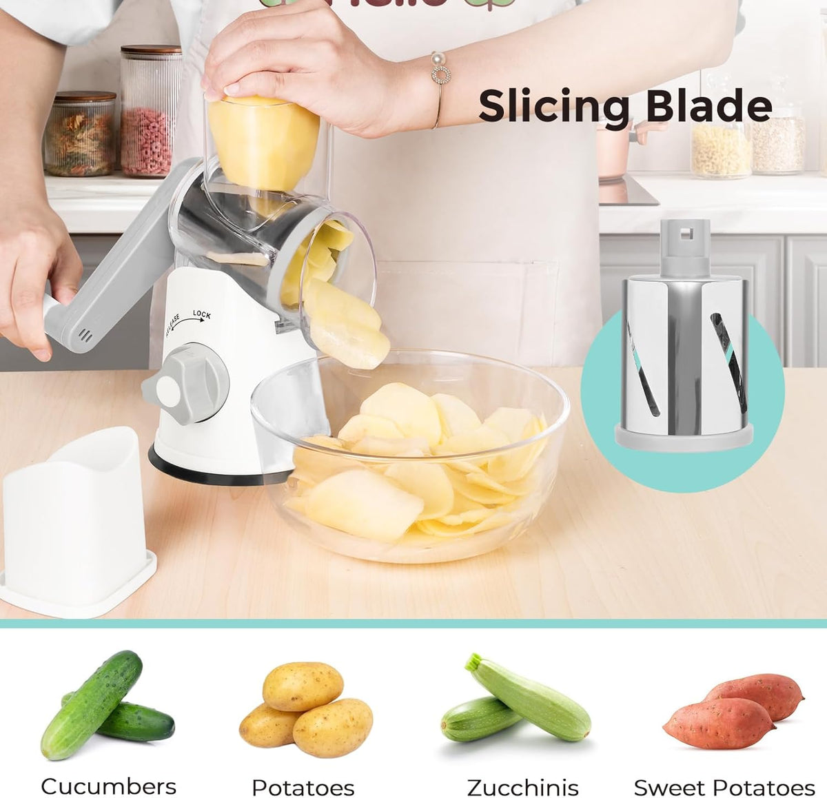 Rotary Cheese Grater, Blue, for Kitchen