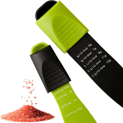 Adjustable Measuring Spoon Set – Black & Green Kitchen Tool for Precise Measuring | Ideal for Dry & Liquid Ingredients | Space-Saving, Easy-to-Use, Dishwasher Safe | Pack of 2 for Cooking & Baking