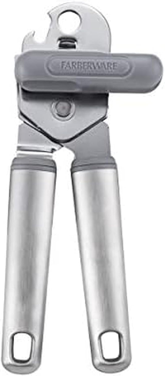 Pro Stainless Steel Manual Can Opener with Soft Ergonomic Handles and Integrated Bottle Opener, Dishwasher Safe, Contemporary Gray, 7.25 Inches