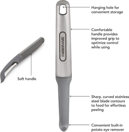 Pro Stainless Steel Manual Can Opener with Soft Ergonomic Handles and Integrated Bottle Opener, Dishwasher Safe, Contemporary Gray, 7.25 Inches